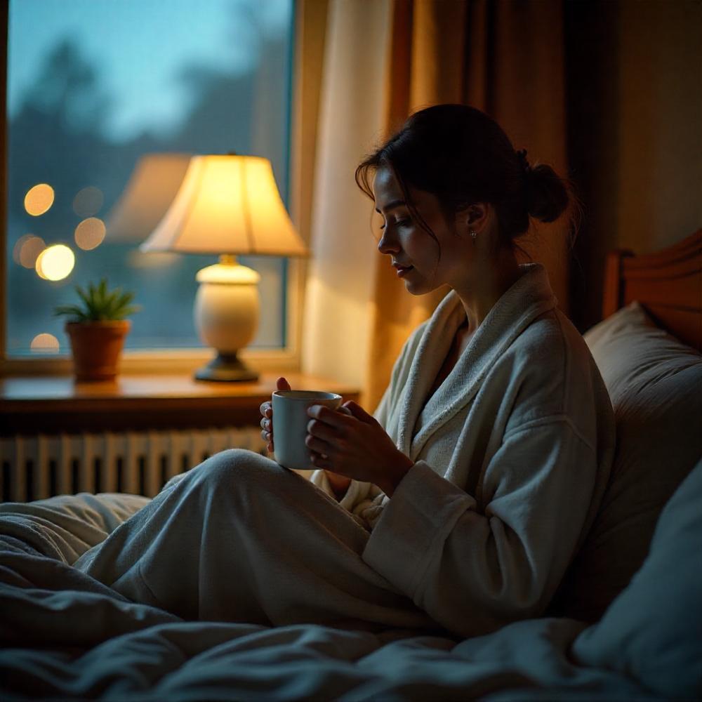 Escort macht es sich nach einem Date mit Tee im Hotelzimmer gem&uuml;tlich