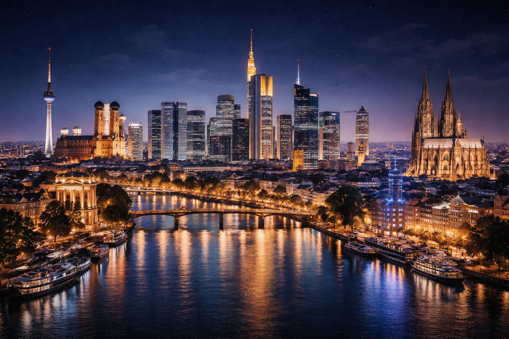 Skyline of German cities at night